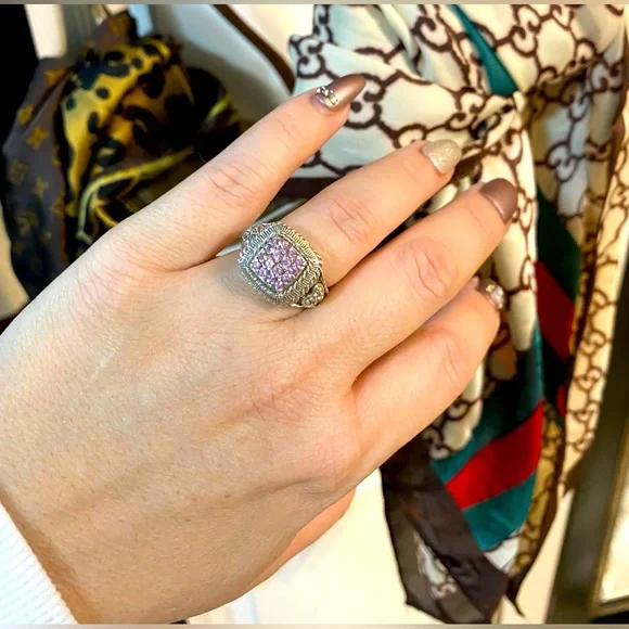 Judith Ripka Pink Sapphire& sterling silver Square Shape Ring- size 6.5 - Picture 5 of 6